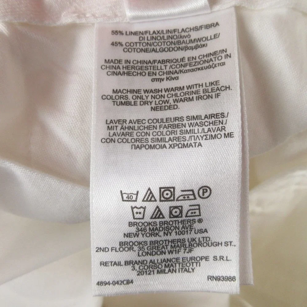 NWT Brooks Brothers 346 Pants White Linen Cotton Trouser Size W35L32 Lightweight